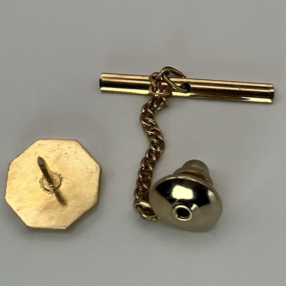 Vtg Initial F Tie Tack Monogram Tie Pin Chain Two Tone Old Money Estate Heritage - Picture 3 of 5